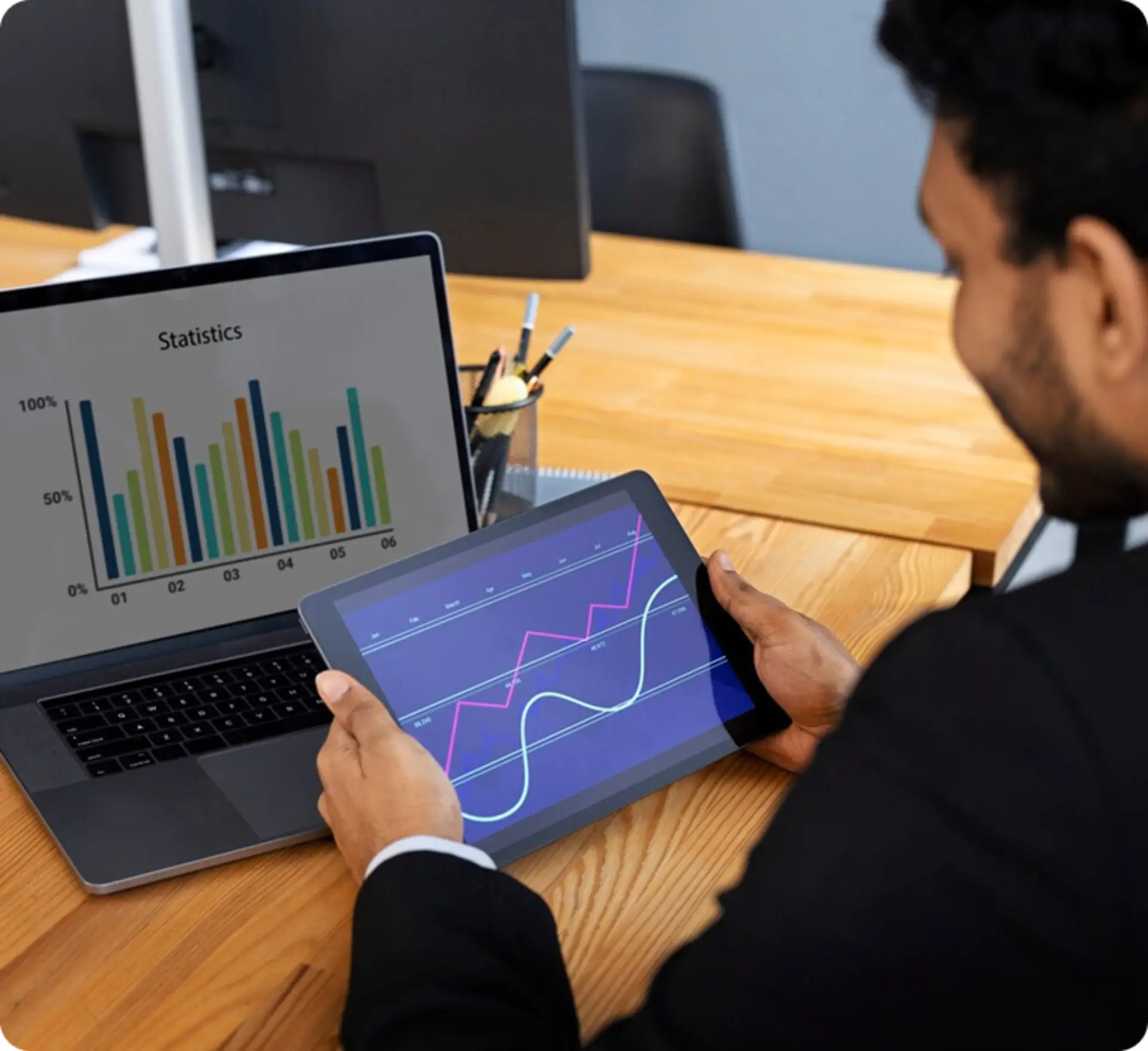 usiness intelligence consultant reviewing data analytics and performance reports in Ireland